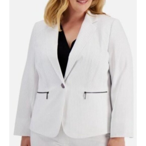 Le Suit Womens White Pinstripe Blazer Jacket size 20W plus Zipper Pockets - Picture 1 of 9